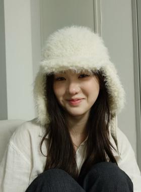 im2博主同款毛绒绒雷锋帽子女韩国ins秋冬季保暖加厚护耳滑雪帽子
