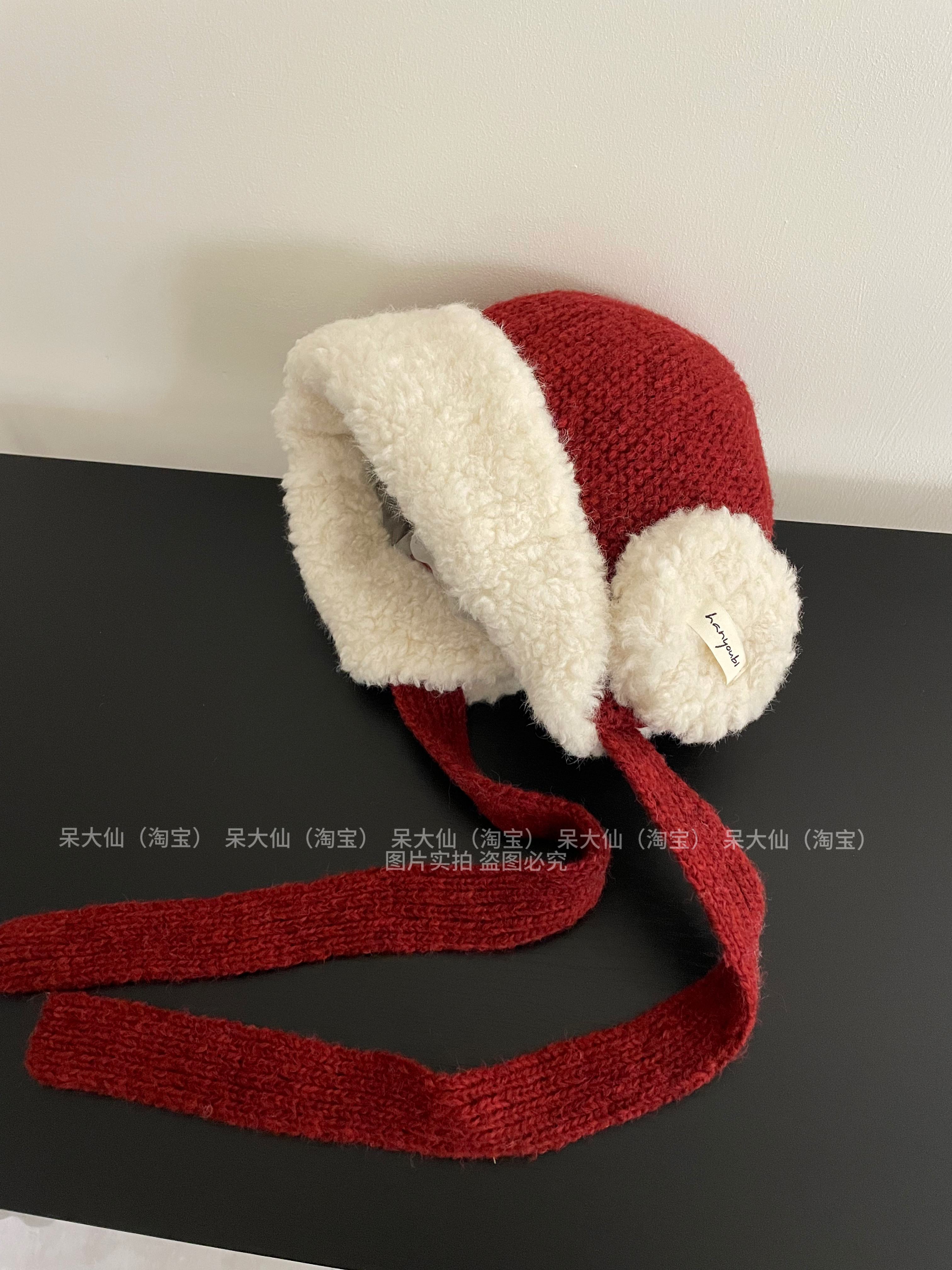 雪地的小红帽～毛绒绒护耳帽子女秋冬加厚保暖针织可爱耳罩雷锋帽