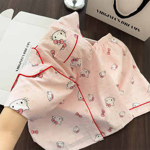 睡衣女夏季日系粉Hello Kitty薄款短袖短裤少女卡通学生宿舍套装
