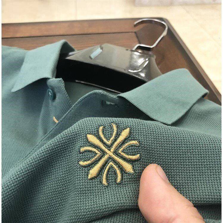 刺绣Polo衫大码菠萝衫男长袖纯色