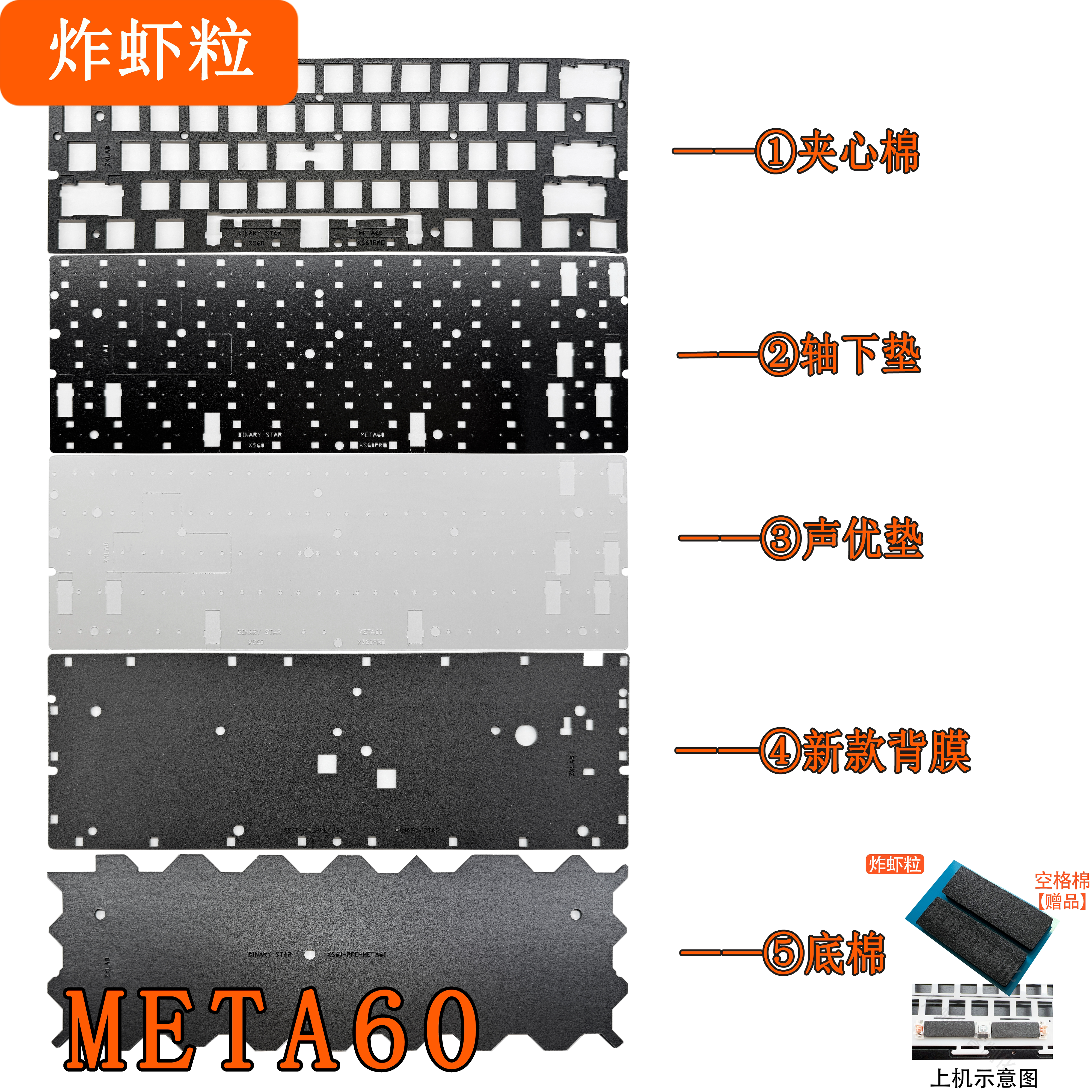 星闪META60悦动磁轴键盘 声音包PORON夹心棉PET声优垫轴下垫 底棉