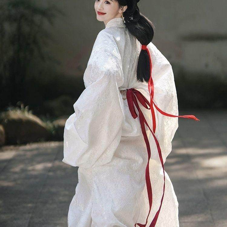 魏晋制汉服女原创白色古装战国袍女超仙氛围感大袖衫拖尾直裾襦裙