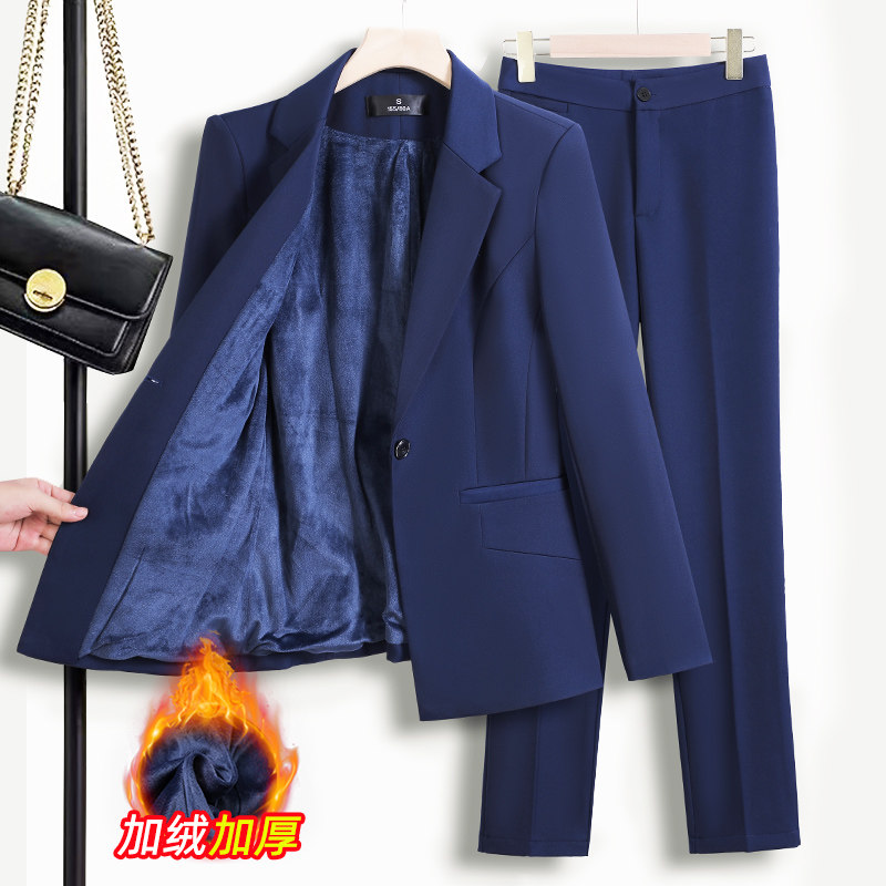 加绒保暖西装外套女秋冬加厚职业正装套装气质高端前台西服工作服