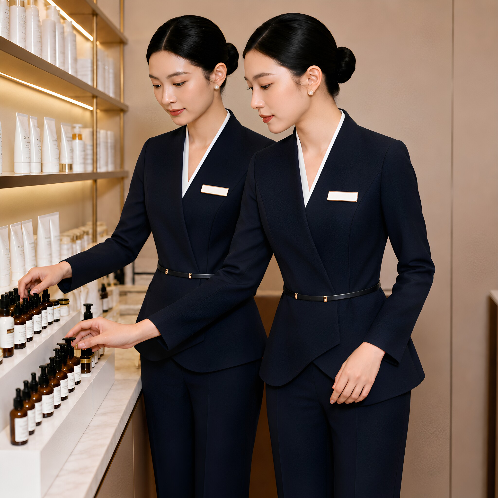 藏青色西装套装裙女美容院接待前台职业气质工作服美业师医美工装
