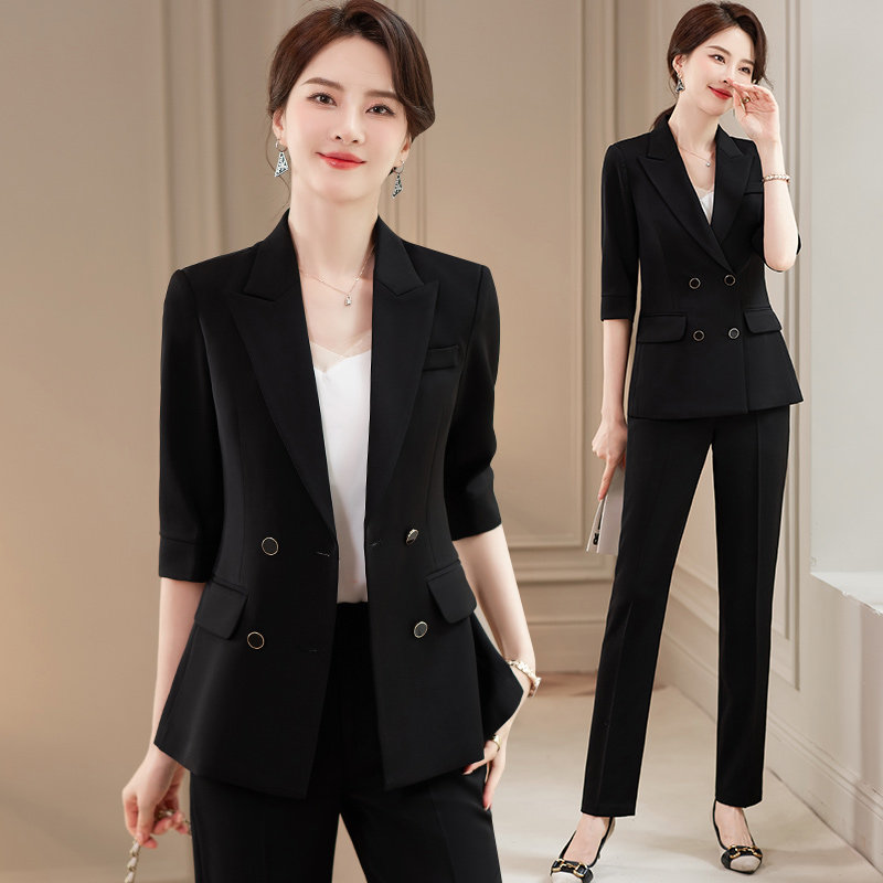 黑色西装套装女夏款七分袖2026新款小个子正装职业装休闲西服外套