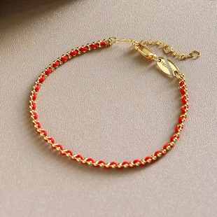 马年简约复古百搭手工编织红绳叠戴手链时尚 手饰 本命年手绳情侣款