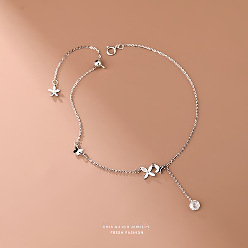 蝴蝶镶钻脚链女s925纯银轻奢脚饰