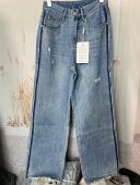 撞色设计感小众垂感女士裤 春夏款 子 女新款 无弹高腰直筒阔腿牛仔裤