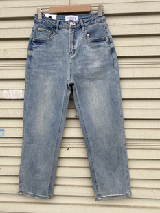 2025新春款高棉弹九分直筒牛仔裤女高腰显瘦水洗烟管裤