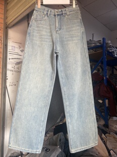 无弹浅蓝色加绒窄版阔腿牛仔裤女2025冬季新款高腰垂感拖地直筒裤