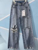 显瘦垂感高腰拖地裤 无弹破洞阔腿牛仔裤 女宽松夏新款
