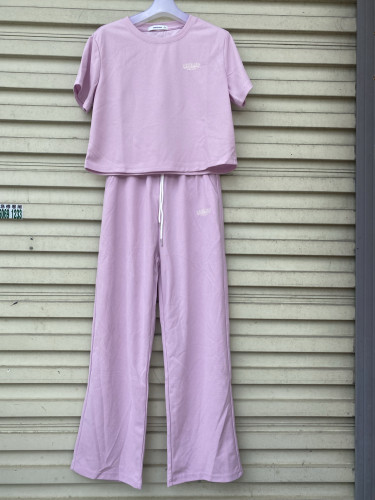 运动风套装女2024夏季休闲时尚设计感短袖阔腿裤两件套