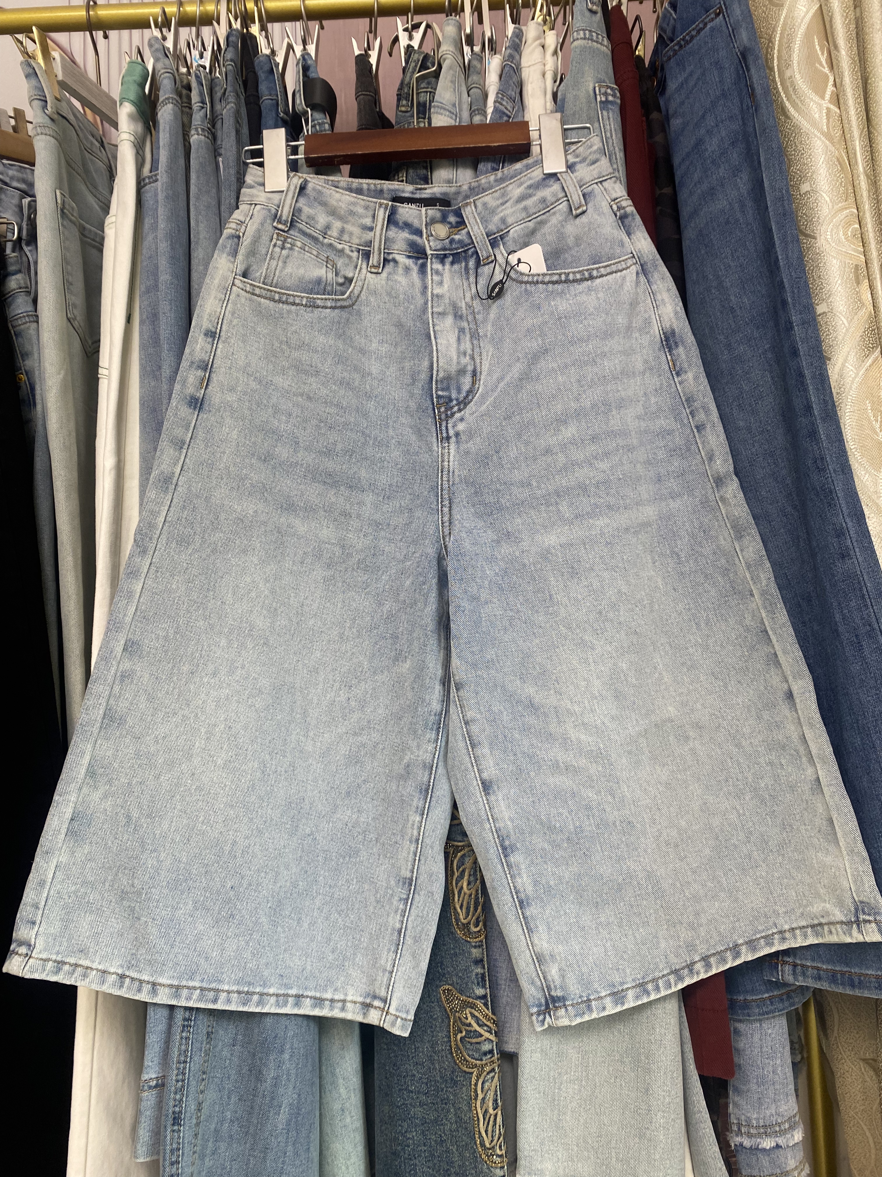 复古美式浅色七分牛仔裤女春夏季宽松高腰显瘦直筒阔腿中裤