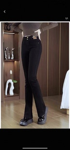 弹力黑色高腰微喇牛仔裤女款爆款2025秋冬加绒加厚显瘦喇叭裤子