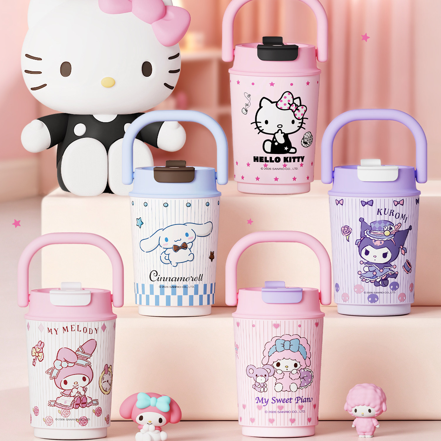 三丽鸥新款HelloKitty美乐蒂女生吸管杯便携办公咖啡杯学生保温杯