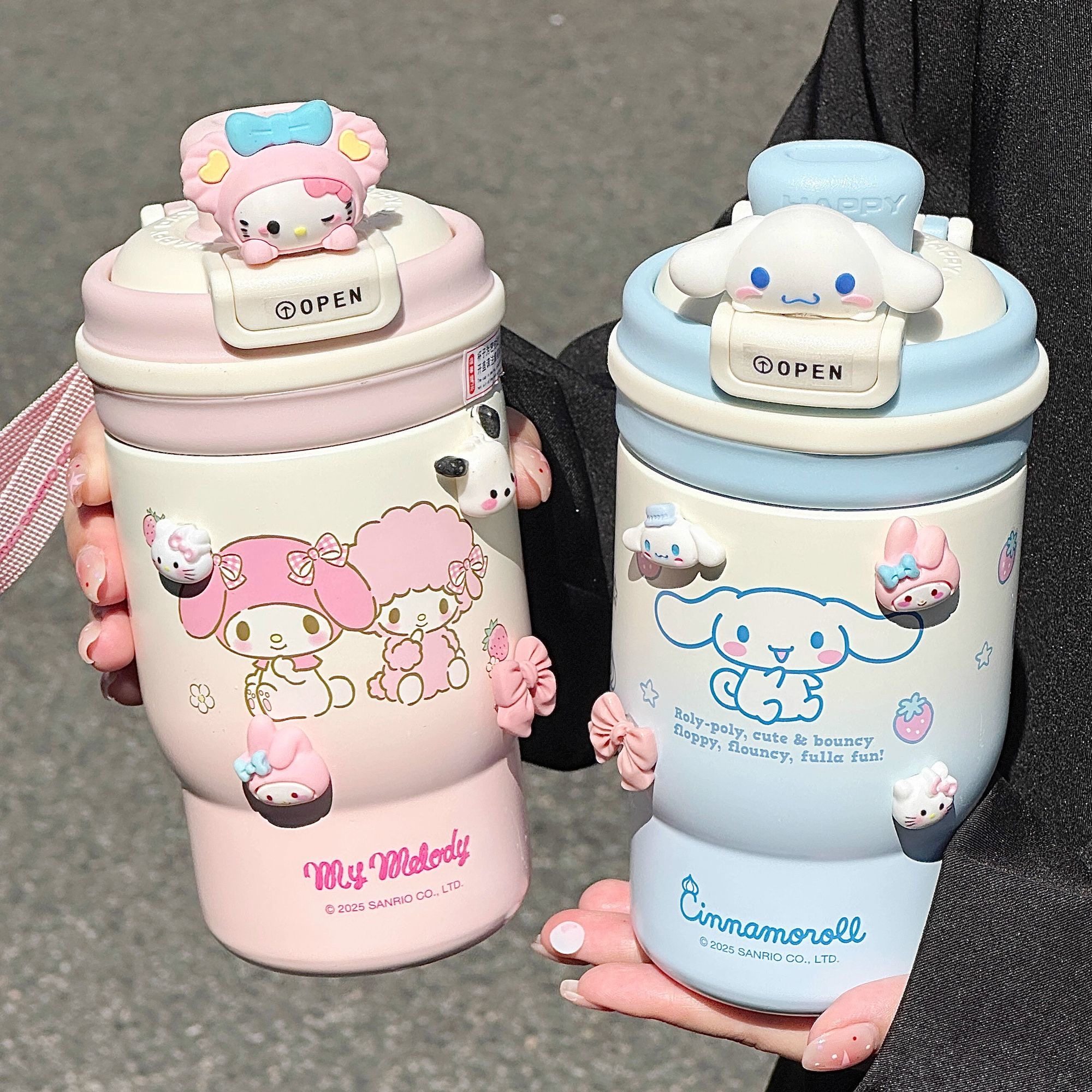 2025新款三丽鸥女生水杯大学生高颜值咖啡杯双饮口车载杯保温杯