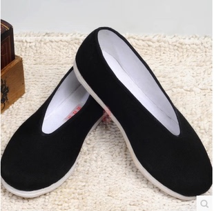 新款老北京圆口松紧口布鞋透气黑色古装男鞋游击队小二商贩济公鞋