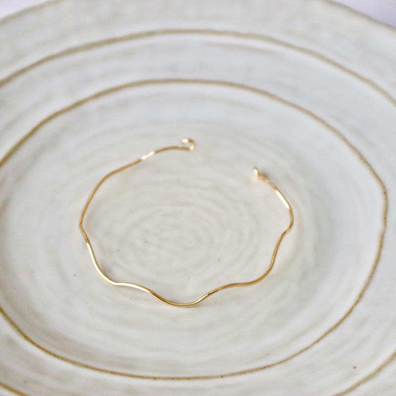 14k包金铜线【波浪手镯】双头开口9字打底镯手工diy手环基础配件