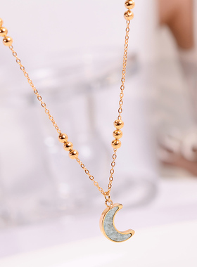 钛钢项链 新月串珠时尚气质项链女轻奢小众2025新款锁骨链不褪色