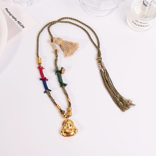 铜合金项链 新中式穿搭 手工编绳大肚佛公项链女设计款盘缠配饰