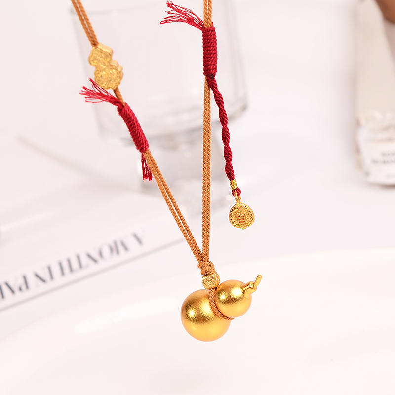 铜合金项链 新中式小众福禄葫芦项链女手工编织轻奢毛衣链配饰品