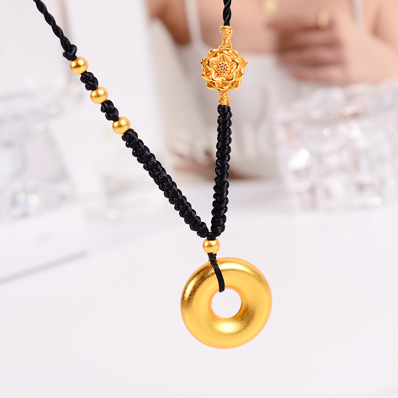 铜合金项链 手工编织平安扣项链女精工版本长款黑绳毛衣链配饰品