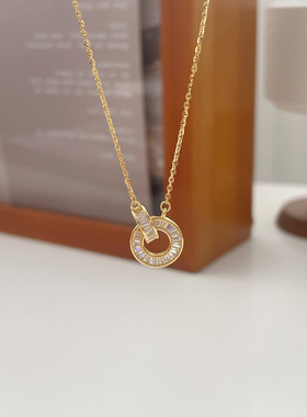 钛钢项链 环环相扣项链女轻奢小众设计双环锁骨链不褪色毛衣链