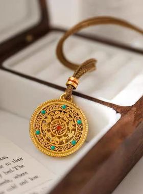 铜合金项链 如意圆满八宝罗盘编织绳抽拉长款项链女毛衣链配饰