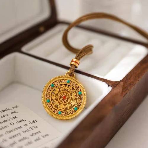 铜合金项链 如意圆满八宝罗盘编织绳抽拉长款项链女毛衣链配饰