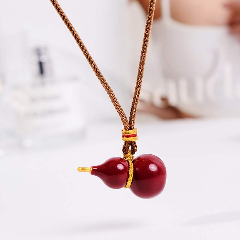 铜合金项链 安可拉红葫芦福禄项链女新中式编绳毛衣链气质配饰
