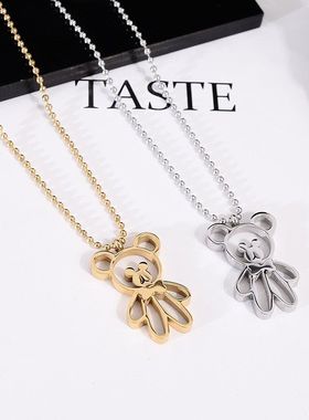 钛钢项链 韩国小熊项链女不掉色ins嘻哈潮小众设计感中长款毛衣链