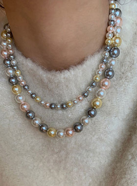 钛钢项链 施家糖果混彩色珠项链女轻奢小众高级感秋冬毛衣链配饰