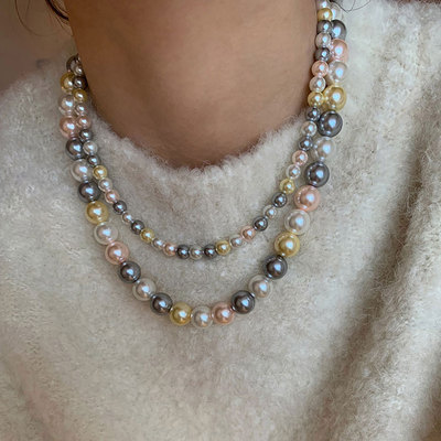 钛钢项链 施家糖果混彩色珠项链女轻奢小众高级感秋冬毛衣链配饰