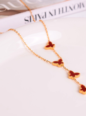 钛钢项链 红色蝴蝶项链女2025新款轻奢小众高级锁骨链不褪色饰品