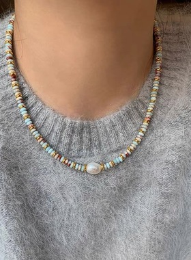 钛钢项链 高级感精致彩色串珠项链女轻奢气质锁骨链绝美不掉色