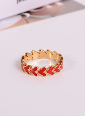 钛钢戒指 红色爱心戒指女小众高级感新款食指戒新年轻奢指环手饰