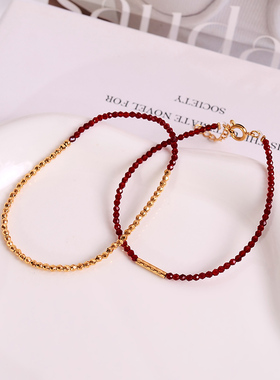 钛钢手链 蹦迪珠红色手链女百搭叠戴纤细精致轻奢手串不褪色