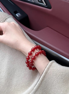 铜合金手链 红色满天星手串女冬显白双圈手链高级感配饰秋冬配饰