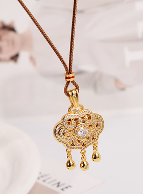 铜合金项链 手工编织绳平安锁项链女花丝如意锁包长款配饰品百搭