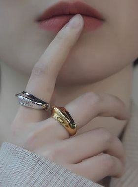 钛钢戒指 欧美INS复古冷淡风不规则圆弧面光面素圈戒指女食指环