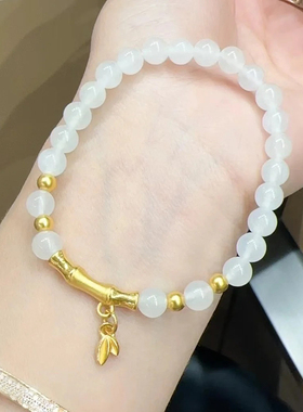 铜合金手链 竹节弯管手链女2025年新款竹叶子手串轻奢高级感配饰