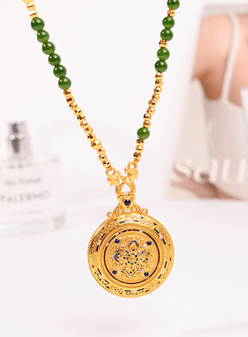 铜合金项链 新中式可旋转如意花窗罗盘项链女原创设计长款首饰品