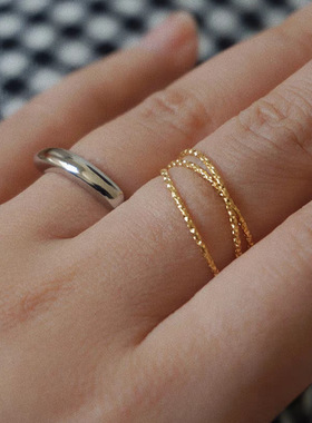 钛钢戒指 三圈链条细车花戒指女时尚个性食指戒小众设计素圈指环