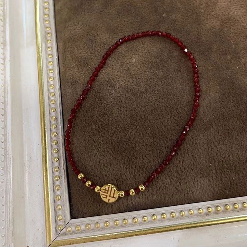 钛钢手链 定制 福字圆牌红色手链女2024新年百搭气质新款手串潮