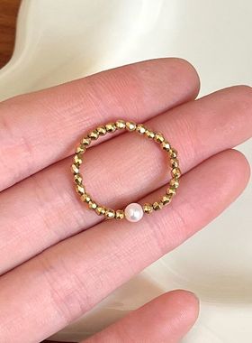 钛钢戒指 镀18k金爆闪碎金子蹦迪珠戒指女弹力绳时尚轻奢指环配饰