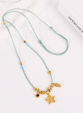 铜合金项链 盘缠编绳新中式星星不掉色项链女小众高级感手工配饰