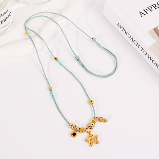 铜合金项链 盘缠编绳新中式星星不掉色项链女小众高级感手工配饰