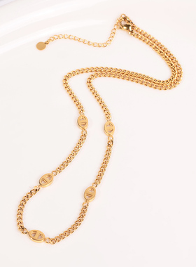 钛钢项链 小众设计猪鼻子项链女简约百搭高级感金色锁骨链配饰品