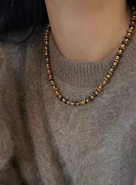 钛钢项链 秋冬焦糖美拉德串珠项链女高级感轻奢个性毛衣链不褪色