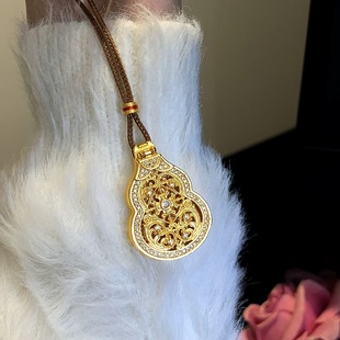非金属布艺项链 金色镂空葫芦项链女新中式编织长绳秋冬毛衣链